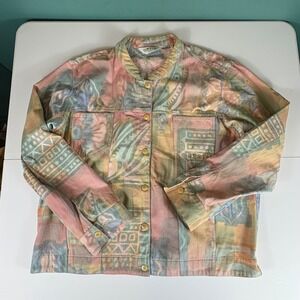 Orvis XL‎ Vintage Pastel Print Cotton Button Down Shirt Jacket Abstract Art